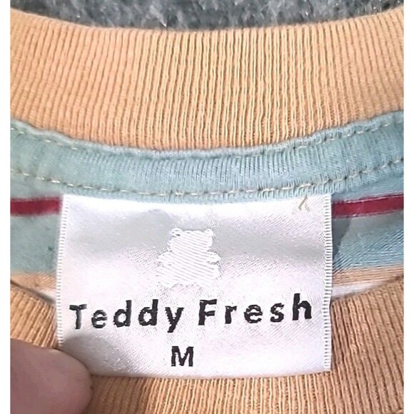 Teddy Fresh Men Shirt Medium Green Stripe Logo Bear Embroidered Short Sleeve Tee - Picture 3 of 7
